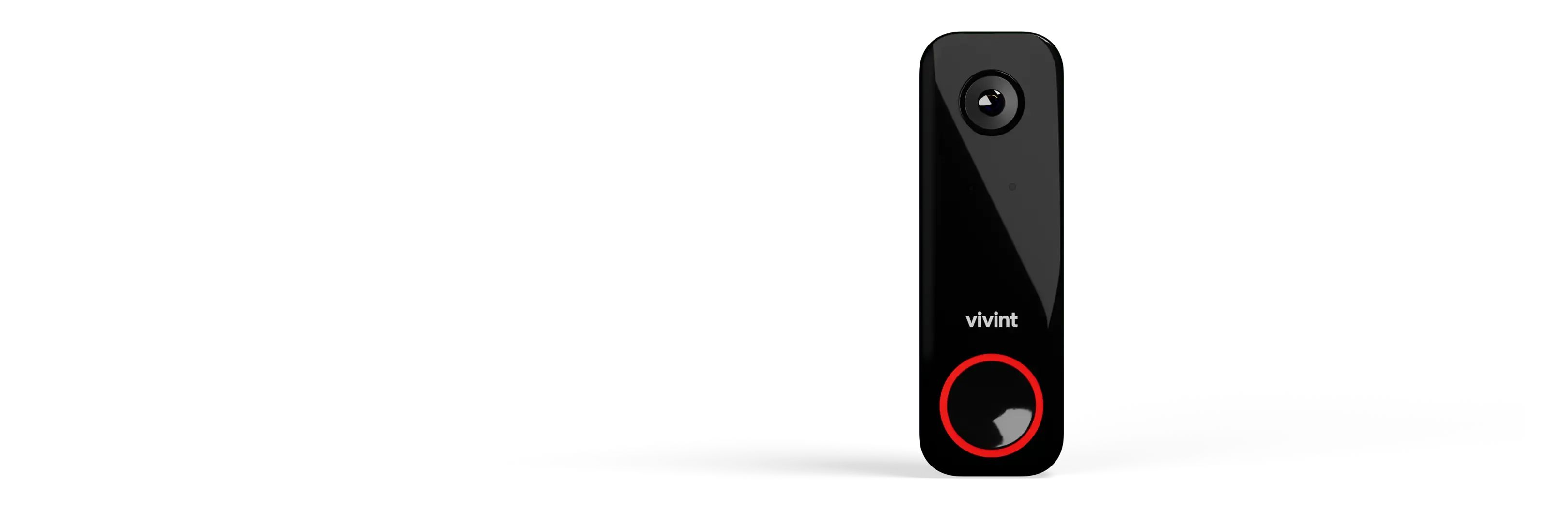 A black Vivint doorbell camera with a glowing red LED ring around the button.